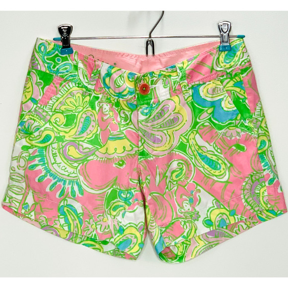 LILLY PULITZER Callahan Shorts 00 Pink Green 5" Chino Preppy Beach Tropical EUC - Picture 1 of 11